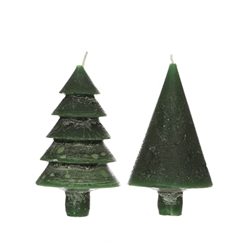 NaDeco Tannenbaum-Kerze, Packung mit 2 Stück, Höhe ca. 12cm, Durchmesser ca. 7cm, viele Farben erhältlich | Tannenbaumkerze | Weihnachtskerze | Christbaumkerze | Dekokerze, Farbe:Dunkelgrün von NaDeco