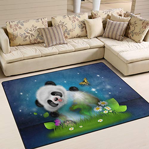 Naanle Niedlicher Panda-Teppich, rutschfest, für Wohnzimmer, Esszimmer, Schlafzimmer, Küche, 120 x 160 cm, Tier-Panda-Bär-Teppich, Bodenteppich, Yoga-Matte. von Naanle