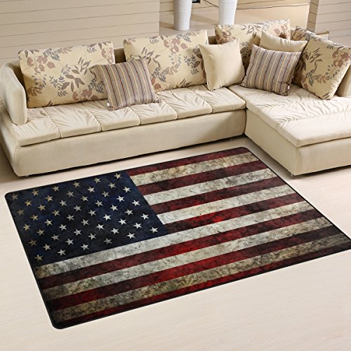 Naanle Rutschfester Teppich im Retro-Stil mit amerikanischer Flagge, für Wohnzimmer, Esszimmer, Schlafzimmer, Küche, 50 x 80 cm, Stern- und Streifen-Teppich von Naanle