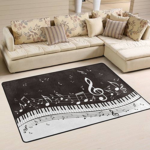 Naanle Teppich mit Musiknoten, 1,2 x 1,8 m, abstrakte Klaviertasten, Musiknoten, Polyester, für Wohnzimmer, Esszimmer, Schlafsaal, Schlafzimmer, Heimdekoration von Naanle