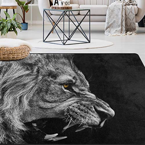 Naanle Tier-Löwen-Teppich, 60 x 90 cm, schwarzer und weißer Polyester-Teppich für Wohnzimmer, Esszimmer, Schlafsaal, Schlafzimmer, Heimdekoration von Naanle
