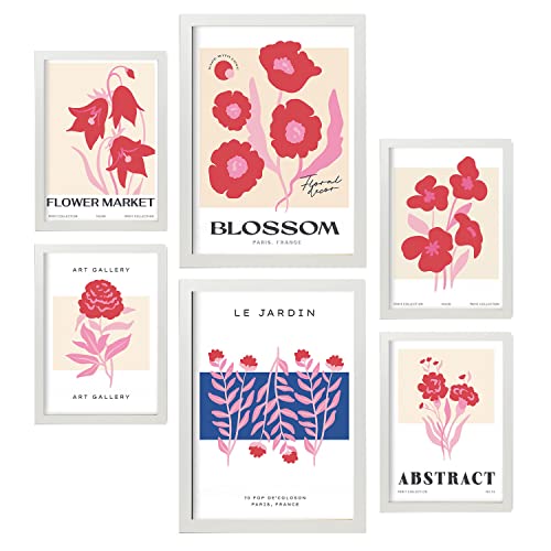 Nacnic Set mit 6 Blumen Postern. Blühen. Natur- und Botanikdrucke für Innenarchitektur und Dekoration. A3 & A4 weiße Rahmen. von Nacnic