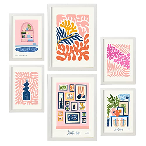 Nacnic Set mit 6 minimalistischen Postern in Pastellfarben. Süßes Zuhause. Drucke von Landschaften und Natur für Innenarchitektur und Dekoration. A3 & A4 weiße Rahmen. von Nacnic