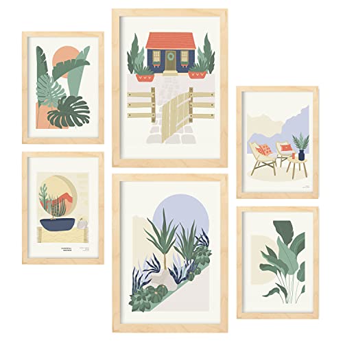 Nacnic Set mit 6 minimalistischen Postern in Pastellfarben. Wüste. Drucke von Landschaften und Natur für Innenarchitektur und Dekoration. A3 & A4 Holzfarbe Rahmen. von Nacnic