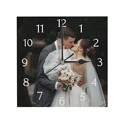 Personalisierte Foto Wanduhr, Personalisierte Quadratische Uhr mit Foto Text, Benutzerdefiniert Wanduhren mit Foto zum Küche Schlafzimmer Wohnzimmer, Jahrestag Geburtstag Hochzeits Dekorative Geschenk von Naispanda