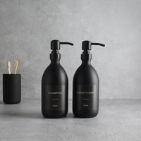 Shampoo & Conditioner Mattschwarze Glasflasche 2Er-Set - Nachfüllbarer Spender Und Pumpe Mit Schwarzem Wasserdichtem Etikett | Umweltfreundliche von NamieHome