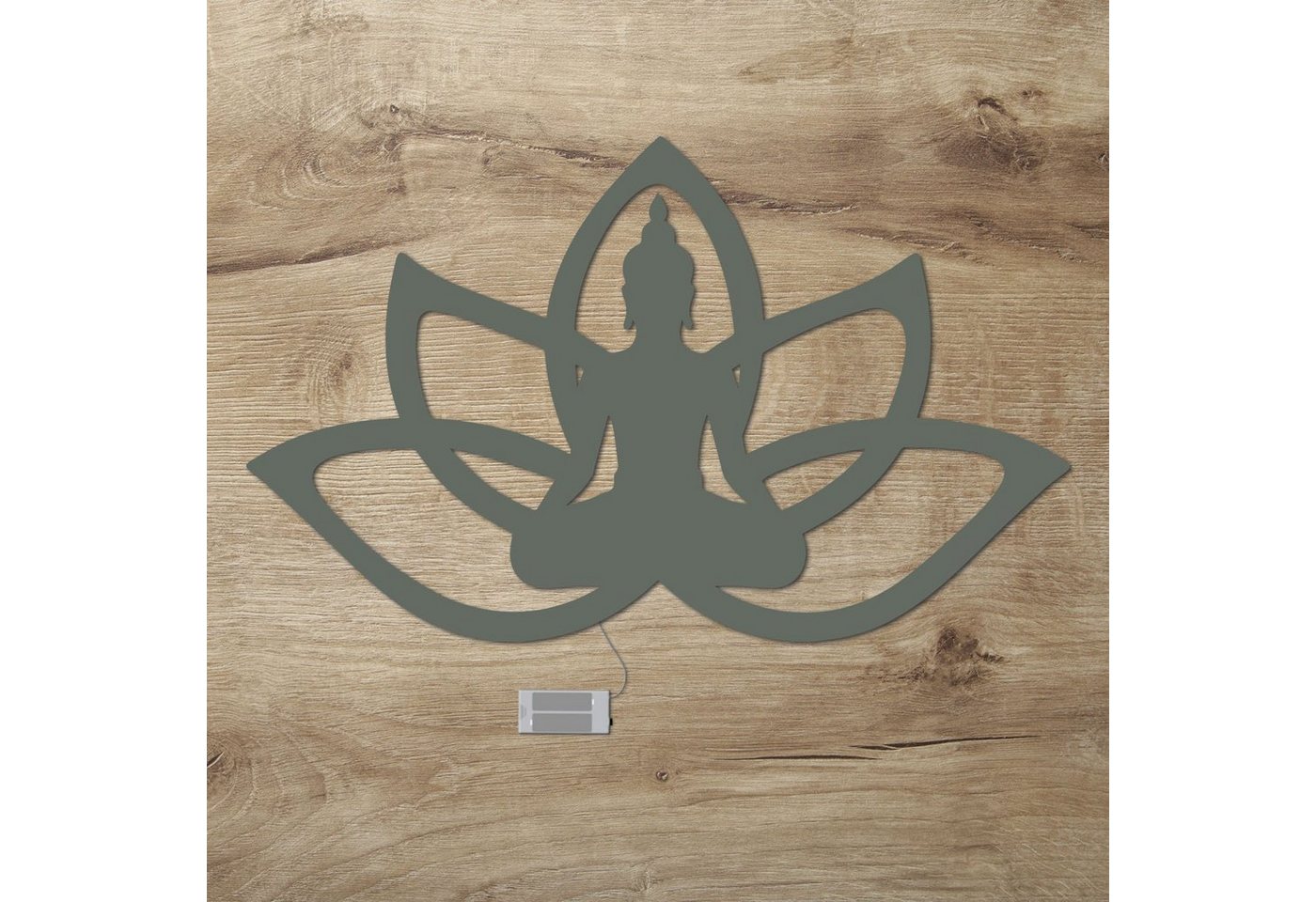 Namofactur LED Dekolicht Yoga, Buddha Lotus Haltung Blume, Meditation Wandlampe aus Holz, Ohne Zugschalter/Stern, LED fest integriert, Warmweiß von Namofactur