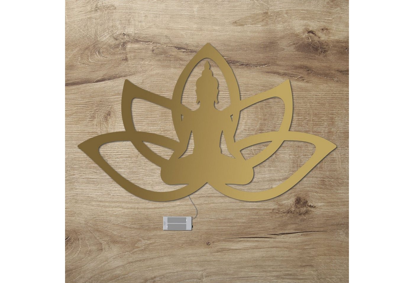 Namofactur LED Dekolicht Yoga, Buddha Lotus Haltung Blume, Meditation Wandlampe aus Holz, Ohne Zugschalter/Stern, LED fest integriert, Warmweiß von Namofactur