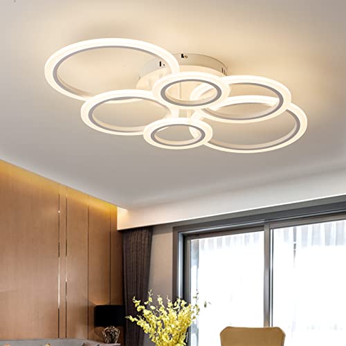 Narwhal Dimmbar LED Deckenleuchte mit Fernbedienung, 6 Flammig in Rings 72W-5760lm Einstellbares Umgebungslicht, Warm Natur Kalt Deckenlampe für Schlafzimmer Wohnzimmer Flur Balkon Büro Arbeitszimmer von Narwhal