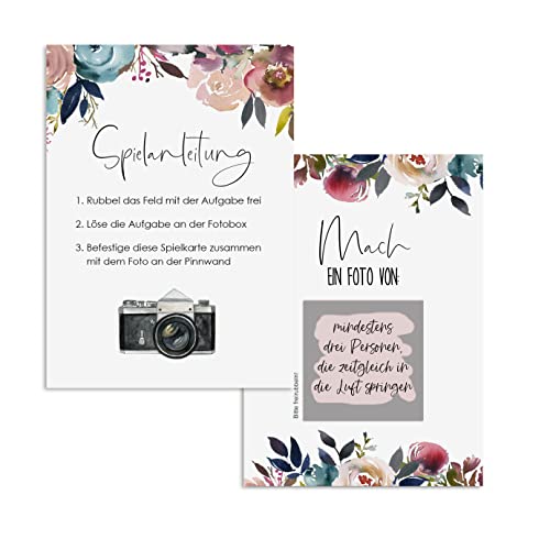 50 Fotoboxaufgaben zum Rubbeln Hochzeitsspiel Fotospiel Hochzeit Rubbelkarten Fotoboxkarten (BOHO Hochzeit) von Nastami