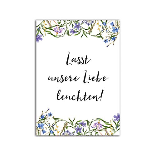 50 Knicklichtschilder Hochzeit Schilder für Knicklichter "Lass unsere Liebe leuchten" (Blaue Hochzeit) von Nastami