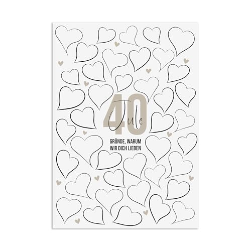 A4 Poster 40 GRÜNDE warum wir Dich lieben HERZEN WEIß personalisiert mit Namen Geschenk 40. Geburtstag von Nastami