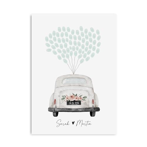 Gästeposter HOCHZEIT PERSONALISIERT mit Namen und Datum als Geschenk zur Hochzeit Gästebuch Hochzeit (FINGERABDRUCK Auto, DIN A3) von Nastami