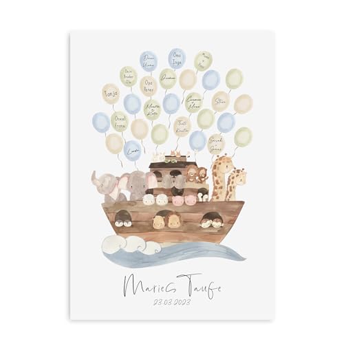 Gästeposter HOCHZEIT PERSONALISIERT mit Namen und Datum als Geschenk zur Hochzeit Gästebuch Hochzeit (FINGERABDRUCK Auto, DIN A4) (Arche mit Luftballons, DIN A3) von Nastami