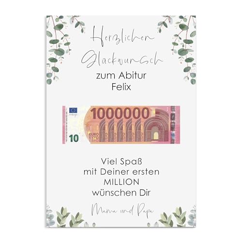 Nastami Poster ERSTE MILLION Geldgeschenk personalisierbar Geschenk zur Hochzeit, zum Abitur, zur Jugendweihe (Abitur schlicht, DIN A4) von Nastami