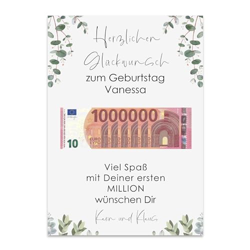 Nastami Poster ERSTE MILLION Geldgeschenk personalisierbar Geschenk zur Hochzeit, zum Abitur, zur Jugendweihe (GEBURTSTAG Eucalyptus, DIN A3) von Nastami