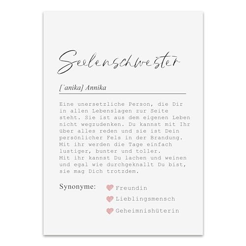 Poster DEFINITION personalisiert mit Namen als Geschenk (Seelenschwester, DIN A4) von Nastami