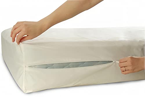 National Allergy 100% Baumwolle Matratzenschoner - 75 x 190 x 25cm - Weiß - Hypoallergener, Staubmilben & Bettwanzenfester, Atmungsaktiv - Umhüllung mit Reißverschluss von National Allergy