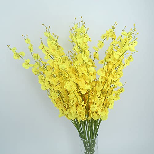 10Pcs Künstliche Orchideen Blumen Seide gefälschte tanzende Orchideen Blumen, 38inch Künstliche Lange Stiel Bouquet, Innen- und Außendekoration für Familienhochzeiten,Festivals (gelb) von NatureMan