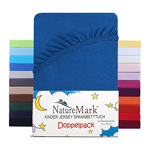 NatureMark 2er Set Kinder Spannbettlaken Jersey, Spannbetttuch 100% Baumwolle, für Babybett und Kinderbett | 70x140 cm - Royal blau von NatureMark