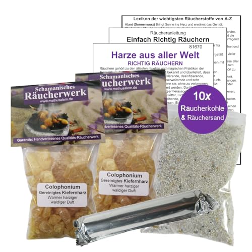 2 x 50ml Kiefernharz Kolophonium Balsamharz zum räuchern für Rauhnächte, Hausreinigung - gereinigtes Harz aus Portugal. 6-TLG Räucherset mit Räucherkohle, Räucherzubehör. 81670-54 2 x 50ml Kiefernharz Kolophonium Balsamharz zum räuchern für Rauhnächte, Hausreinigung - gereinigtes Harz aus Portugal. 6-TLG Räucherset mit Räucherkohle, Räucherzubehör. 81670-54 von Naturheilmittel Heilsteine Methusalem GmbH Neu-Ulm