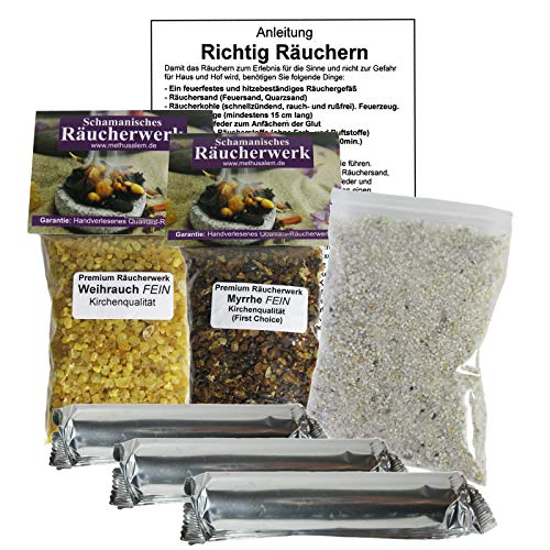Räuchern Starterset mit Weihrauch & Myrrhe für Rauhnächte & Hausreinigung 8-TLG Set mit Räucherkohle + Räuchersand + Räucheranleitung + Lexikon der Räucherstoffe. 81116-10 Räuchern Starterset mit Weihrauch & Myrrhe für Rauhnächte & Hausreinigung 8-TLG Set mit Räucherkohle + Räuchersand + Räucheranleitung + Lexikon der Räucherstoffe. 81116-10 von Naturheilmittel Heilsteine Methusalem GmbH Neu-Ulm