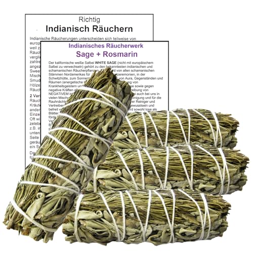 Weißer Salbei & ROSMARIN zum Räuchern 4 x Smudge Sticks 10-12cm Räucherbündel. SCHAMANISCHES Räucherwerk für Schutz, Hausreinigung, Rauhnächte mit Anleitung 95470-4 Weißer Salbei & ROSMARIN zum Räuchern 4 x Smudge Sticks 10-12cm Räucherbündel. SCHAMANISCHES Räucherwerk für Schutz, Hausreinigung, Rauhnächte mit Anleitung 95470-4 von Naturheilmittel Heilsteine Methusalem GmbH Neu-Ulm