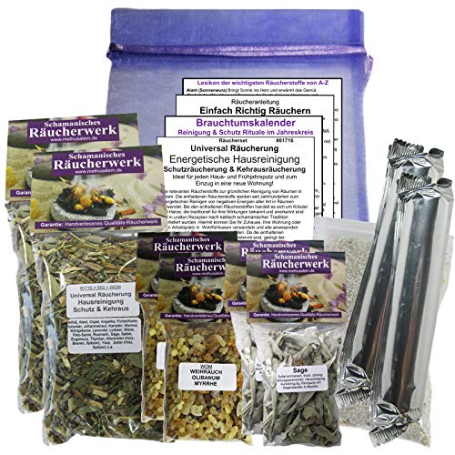 ENERGETISCHE HAUSREINIGUNG + SCHUTZRÄUCHERUNG + KEHRAUSRÄUCHERUNG. 14-TLG Universal Räucherset. 6 x Räucherwerk mit Salbei Sage Weihrauch Olibanum Myrrhe UVM. 8 x ZUBEHÖR, Räucherkohle. 81716-X4 ENERGETISCHE HAUSREINIGUNG + SCHUTZRÄUCHERUNG + KEHRAUSRÄUCHERUNG. 14-TLG Universal Räucherset. 6 x Räucherwerk mit Salbei Sage Weihrauch Olibanum Myrrhe UVM. 8 x ZUBEHÖR, Räucherkohle. 81716-X4 von Naturheilmittel Heilsteine Methusalem GmbH Neu-Ulm
