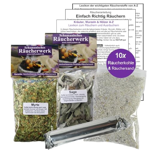 Naturheilmittel Heilsteine Methusalem GmbH Neu-Ulm 6-tlg Räucherset mit 2x60ml Räucherwerk (Myrteblätter & weißer Salbei) + Zubehör für Hausreinigung & Rauhnächte Naturheilmittel Heilsteine Methusalem GmbH Neu-Ulm 6-tlg Räucherset mit 2x60ml Räucherwerk (Myrteblätter & weißer Salbei) + Zubehör für Hausreinigung & Rauhnächte von Naturheilmittel Heilsteine Methusalem GmbH Neu-Ulm