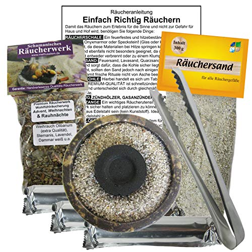 Räuchern-Starter-Set 8-TLG für jedes Räucherwerk MIT duftender Wohlfühl Räucherung 30 Tabs Räucherkohle + Räucherzange + Naturstein Räucherschale + Räuchersand + Räucheranleitung. 81116-2B Räuchern-Starter-Set 8-TLG für jedes Räucherwerk MIT duftender Wohlfühl Räucherung 30 Tabs Räucherkohle + Räucherzange + Naturstein Räucherschale + Räuchersand + Räucheranleitung. 81116-2B von Naturheilmittel Heilsteine Methusalem GmbH Neu-Ulm