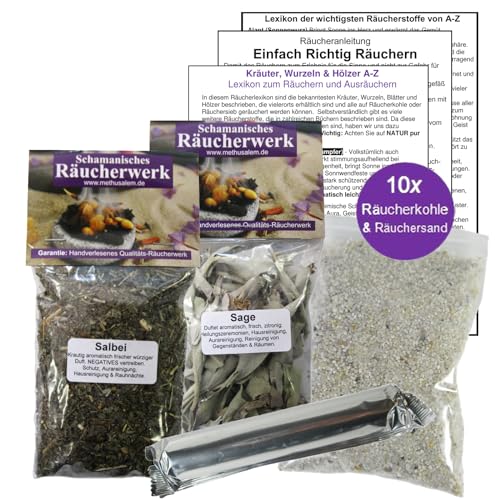 Salbei & weißer Salbei White Sage zum räuchern 2 x 60ml Räucherwerk 6-TLG Räucher-Set mit Räucherwerk für Hausreinigung & Rauhnächte inkl Räucherkohle + ZUBEHÖR. 81890-11 Salbei & weißer Salbei White Sage zum räuchern 2 x 60ml Räucherwerk 6-TLG Räucher-Set mit Räucherwerk für Hausreinigung & Rauhnächte inkl Räucherkohle + ZUBEHÖR. 81890-11 von Naturheilmittel Heilsteine Methusalem GmbH Neu-Ulm