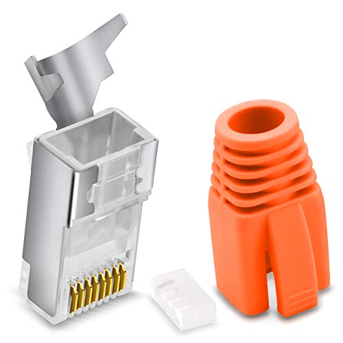 CAT 7 CAT 6 CAT 6A Netzwerkstecker RJ45 Netzwerk Stecker vergoldete Kontakte Knickschutz Tülle Orange, Menge:10 Stück, Farbe:Orange von Nauci