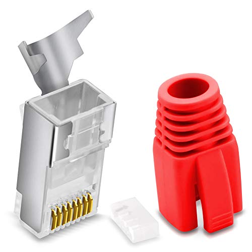 CAT 7 CAT 6 CAT 6A Netzwerkstecker RJ45 Netzwerk Stecker vergoldete Kontakte Knickschutz Tülle Orange, Menge:1 Stück, Farbe:Rot von Nauci