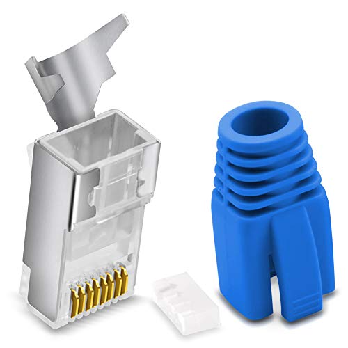 CAT 7 CAT 6 CAT 6A Netzwerkstecker RJ45 Netzwerk Stecker vergoldete Kontakte Knickschutz Tülle Orange, Menge:16 Stück, Farbe:Blau von Nauci