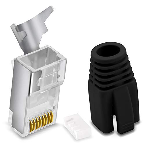 CAT 7 CAT 6 CAT 6A Netzwerkstecker RJ45 Netzwerk Stecker vergoldete Kontakte Knickschutz Tülle Orange, Menge:16 Stück, Farbe:Schwarz von Nauci