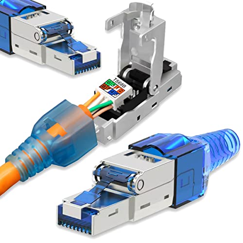 Netzwerk Stecker RJ45 Cat7 LAN Netzwerkstecker Blau Werkzeuglos geschirmt Metall Neu ohne Werkzeug werkzeugfrei Verlegekabel Patchkabel Netzwerkkabel Toolless Modular Plug Connector, Menge:8 Stück, Auswahl:Stecker CAT7 Blau von Nauci