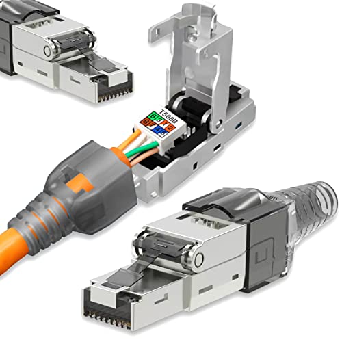 Netzwerk Stecker RJ45 Cat7 LAN Netzwerkstecker Grau Werkzeuglos geschirmt Metall Neu ohne Werkzeug werkzeugfrei Verlegekabel Patchkabel Netzwerkkabel Toolless Modular Plug Connector, Menge:2 Stück, Auswahl:Stecker CAT7 Grau von Nauci