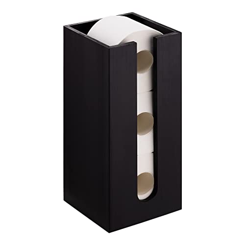 Navaris Bambus Toilettenpapier Rollenhalter - 15x15x33cm Ersatzrollenhalter frei stehend kompakt - Bambushalter für Badezimmer Gäste WC ohne Bohren - schwarz von Navaris