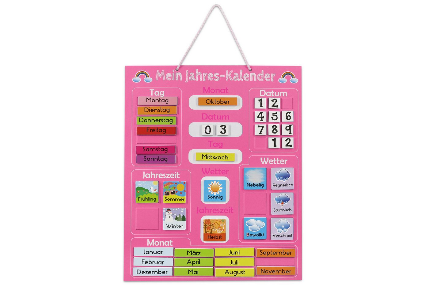 Navaris Magnettafel Kalender Tafel für Kinder - Jahreszeiten Uhr - magnetisch, (1-tlg) von Navaris