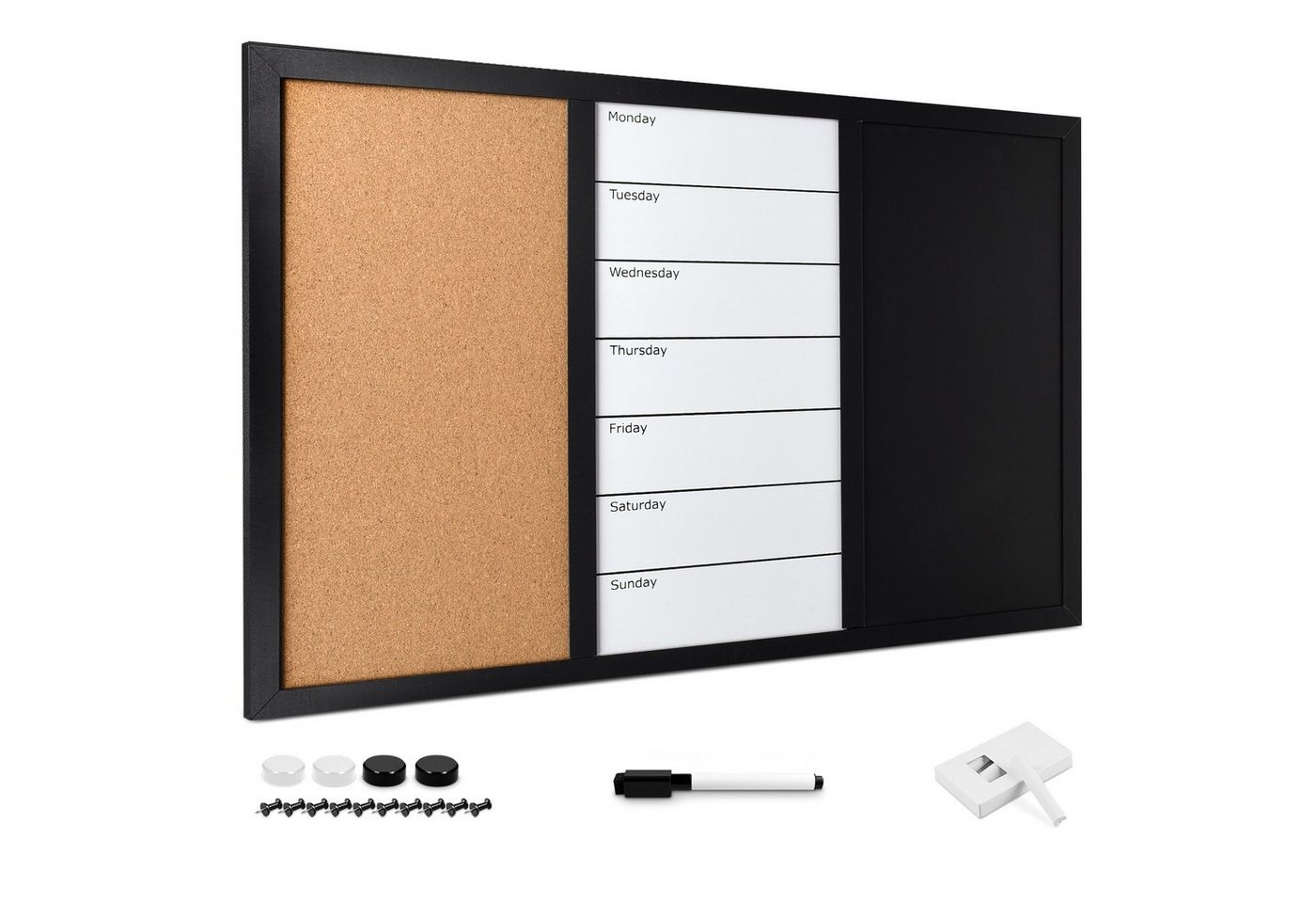 Navaris Pinnwand 3in1 Kombitafel 70x50cm - Kreidetafel Whiteboard Kork Pinnwand, (1-tlg) von Navaris