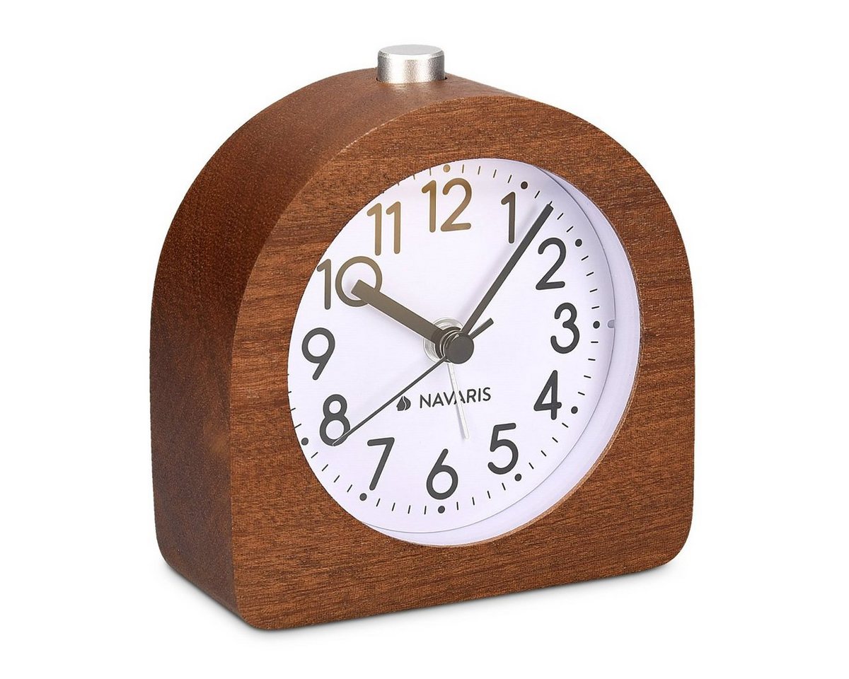 Navaris Reisewecker Retro Wecker aus Holz - Mit Snooze und Alarmlicht, leise von Navaris