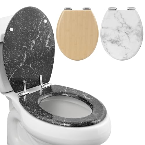 Navaris Toilettensitz - Toilettensitz im Marmor Design - Toilettendeckel Klodeckel - Für alle handelsüblichen Toiletten - Einfache Montage und komfortabel - schwarz von Navaris