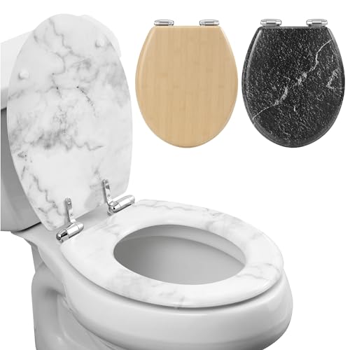 Navaris Toilettensitz - Toilettensitz im Marmor Design - Toilettendeckel Klodeckel - Für alle handelsüblichen Toiletten - Einfache Montage und komfortabel - weiß von Navaris