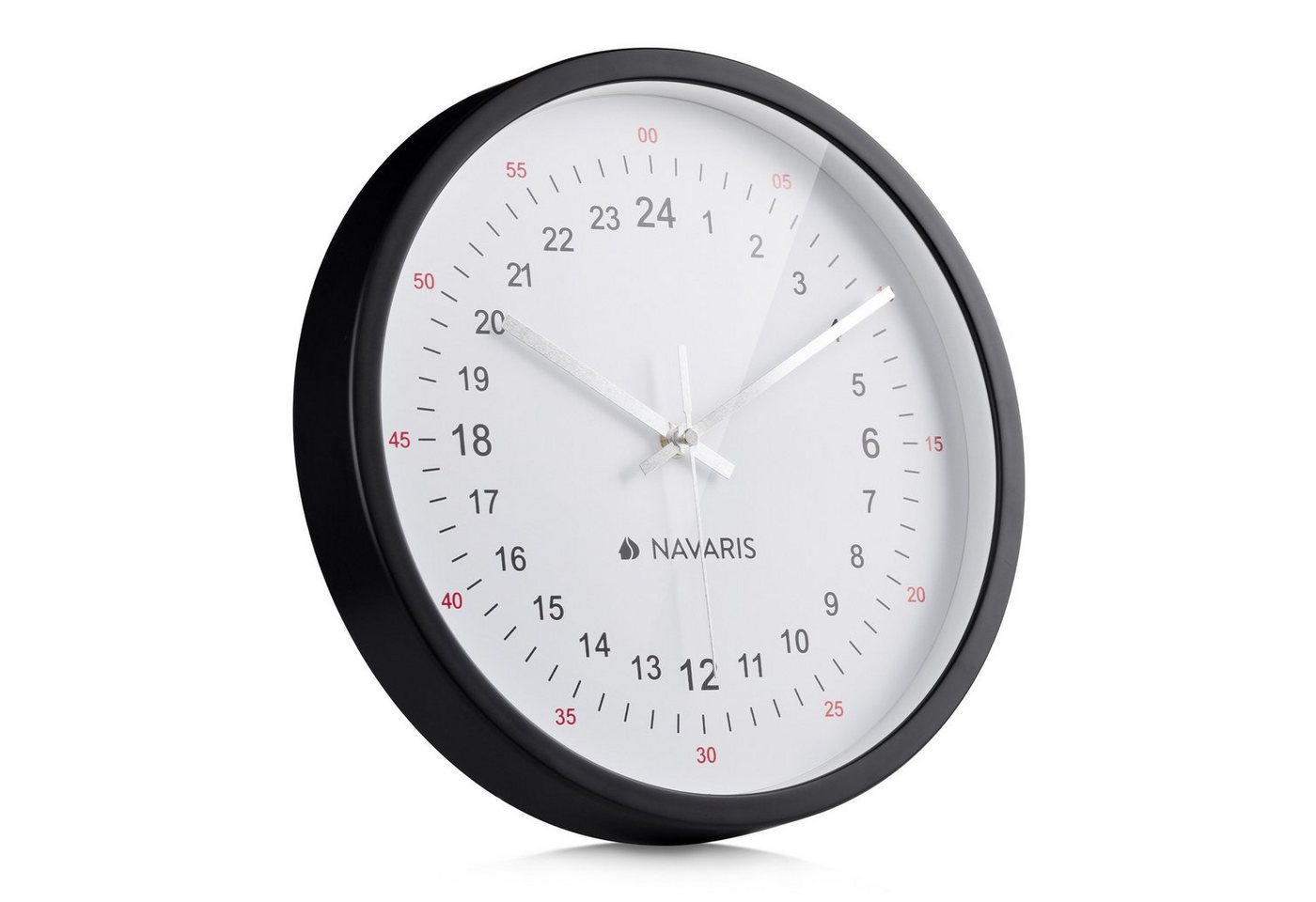 Navaris Wanduhr 24h Wanduhr - Analog & leise - 30x30x4cm - 24-Stunden-Ziffernblatt von Navaris