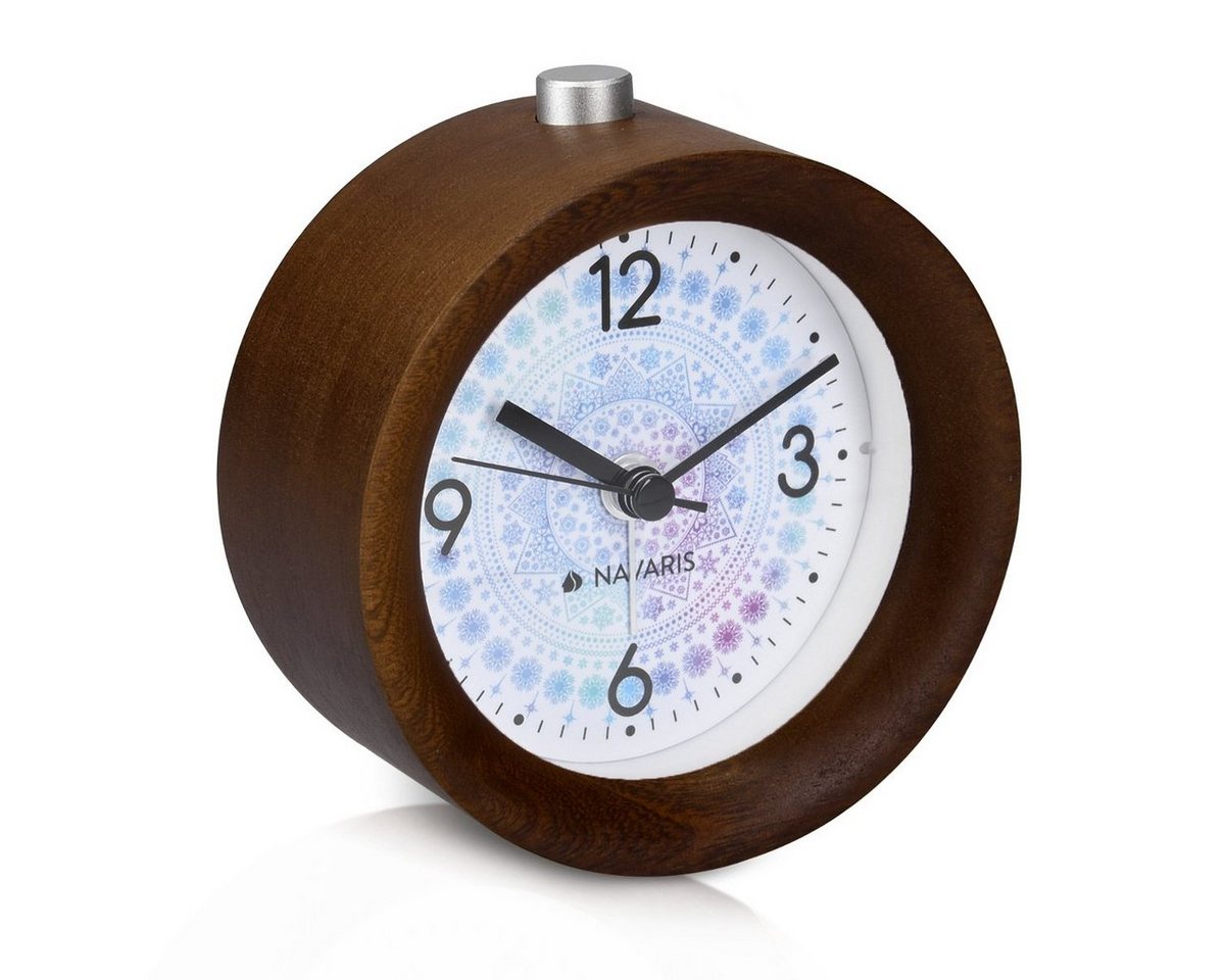 Navaris Reisewecker Analog Holz Wecker mit Snooze, Retro Uhr Rund, mit Design von Navaris