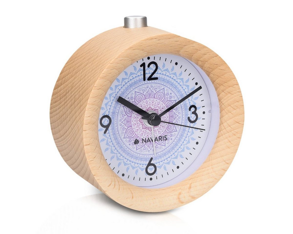 Navaris Reisewecker Analog Holz Wecker mit Snooze, Retro Uhr Rund, mit Design von Navaris