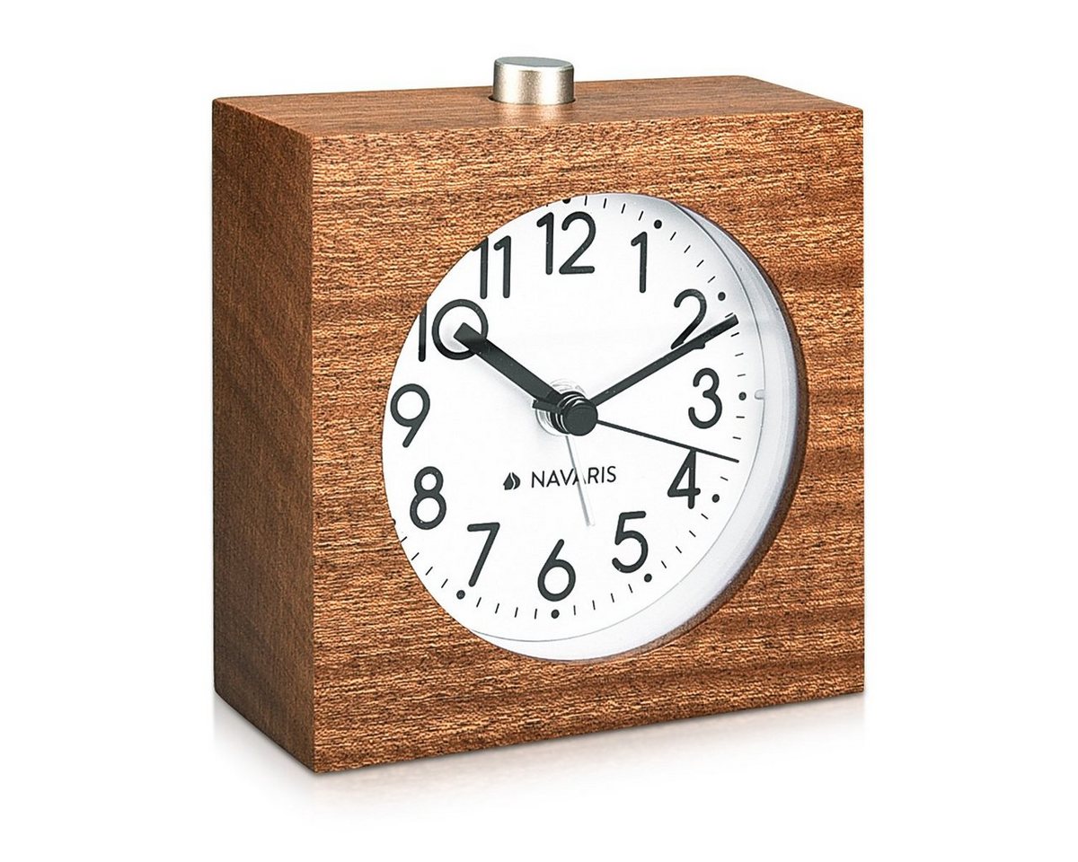 Navaris Wecker Holz Wecker mit Snooze - Retro Uhr im Viereck Design - Naturholz von Navaris