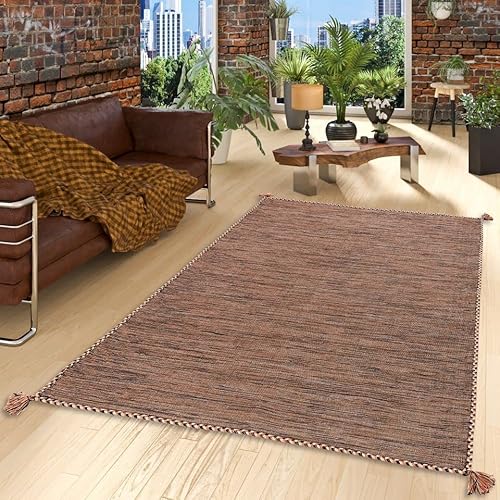 Natur Teppich Bauwolle Kelim Prico Beige Braun in 8 Größen von Navarro