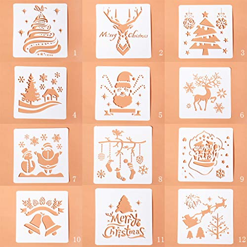 12 Stück Premium Aushöhlen Malerei Vorlage Klassisches Weihnachtsthema Design Weihnachten Schablonen für Dekoration Zeichenschablonen Set von Navna