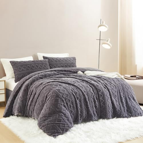 Nayoroom Bettwäsche Flanell 135x200 Winter Warme Biber Bettbezug Flauschig Fleece Cashmere Touch Plüsch Winterbettwäsche Set mit Reißverschluss - 135 x 200 + 80 x 80 cm Grau von Nayoroom